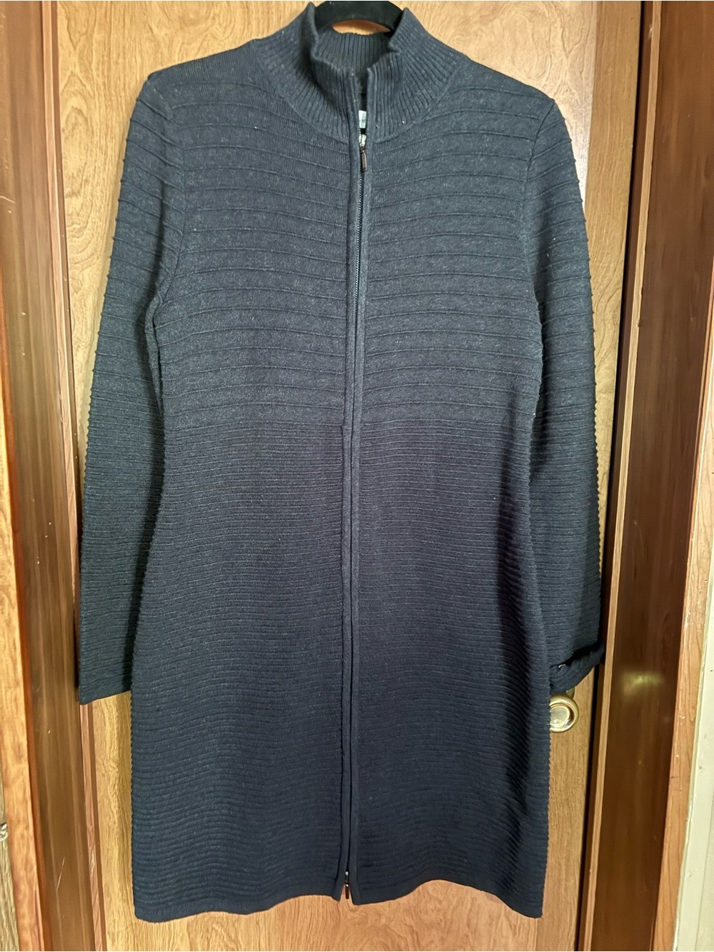 Calvin Klein Dark Gray Zip-Front Long Sleeve Knit Dress Size Large